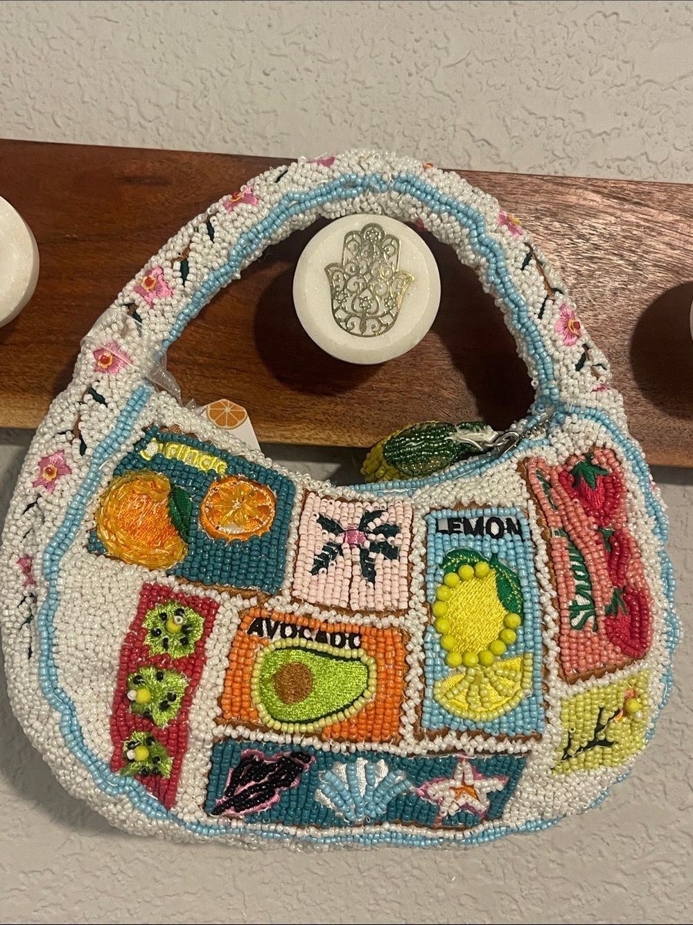 Beaded Mini Handbag with Fruit Patch Motifs